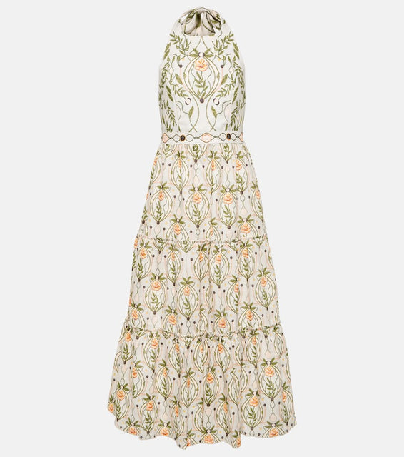 Agua by Agua Bendita Consuelo Lunar embroidered linen midi dress
