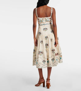 Agua by Agua Bendita Lima Florero embroidered linen midi dress