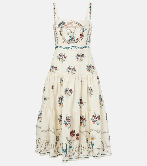 Agua by Agua Bendita Lima Florero embroidered linen midi dress