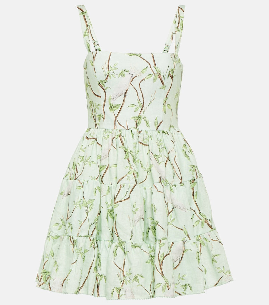 Agua by Agua Bendita Lima printed linen minidress. Agua by Agua Bendita Lima 印花亚麻迷你连衣裙