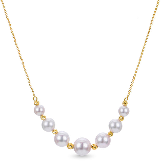 Akoya Cultured Pearl and Bead Yellow Gold Necklace