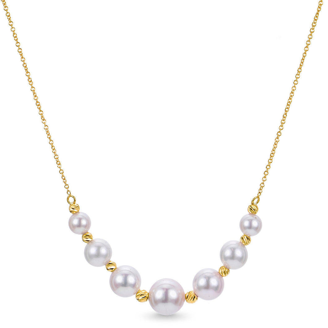 Akoya Cultured Pearl and Bead Yellow Gold Necklace