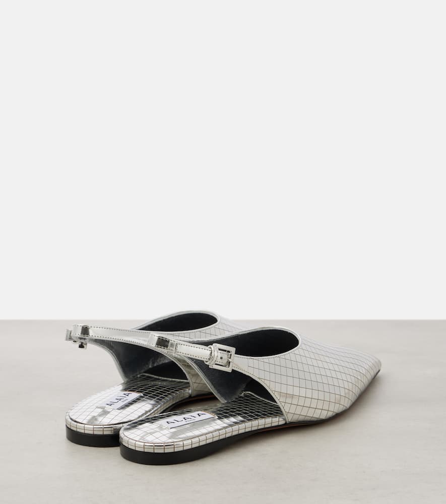 Alaia Art Deco mirrored leather slingback flats