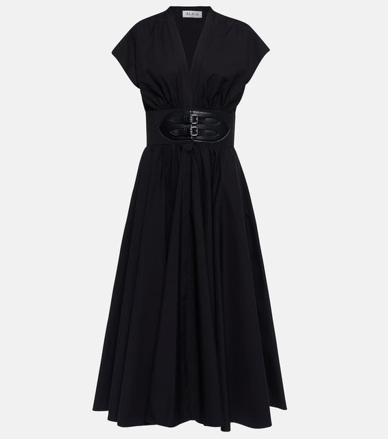 Alaia Belted cotton poplin midi dress