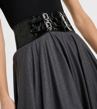 Alaia Belted high-rise virgin wool midi skirt