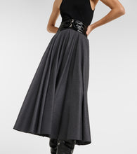 Alaia Belted high-rise virgin wool midi skirt