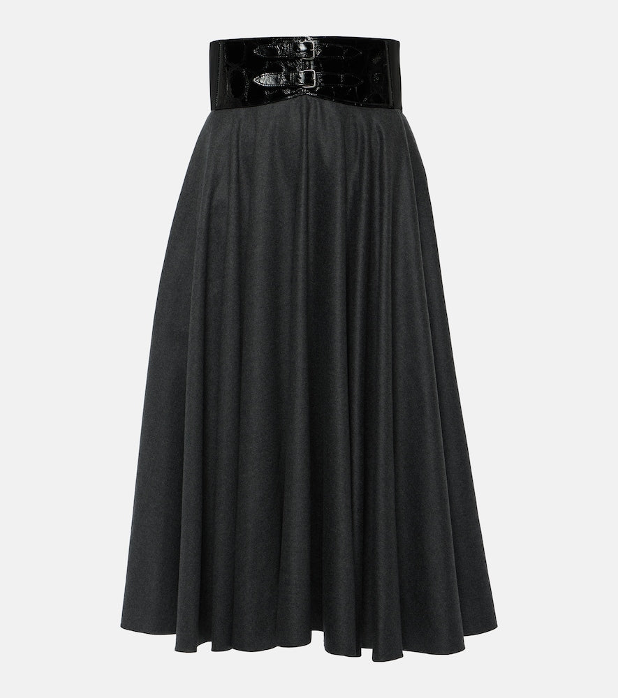 Alaia Belted high-rise virgin wool midi skirt - Alaia 系带高腰羊毛中长裙