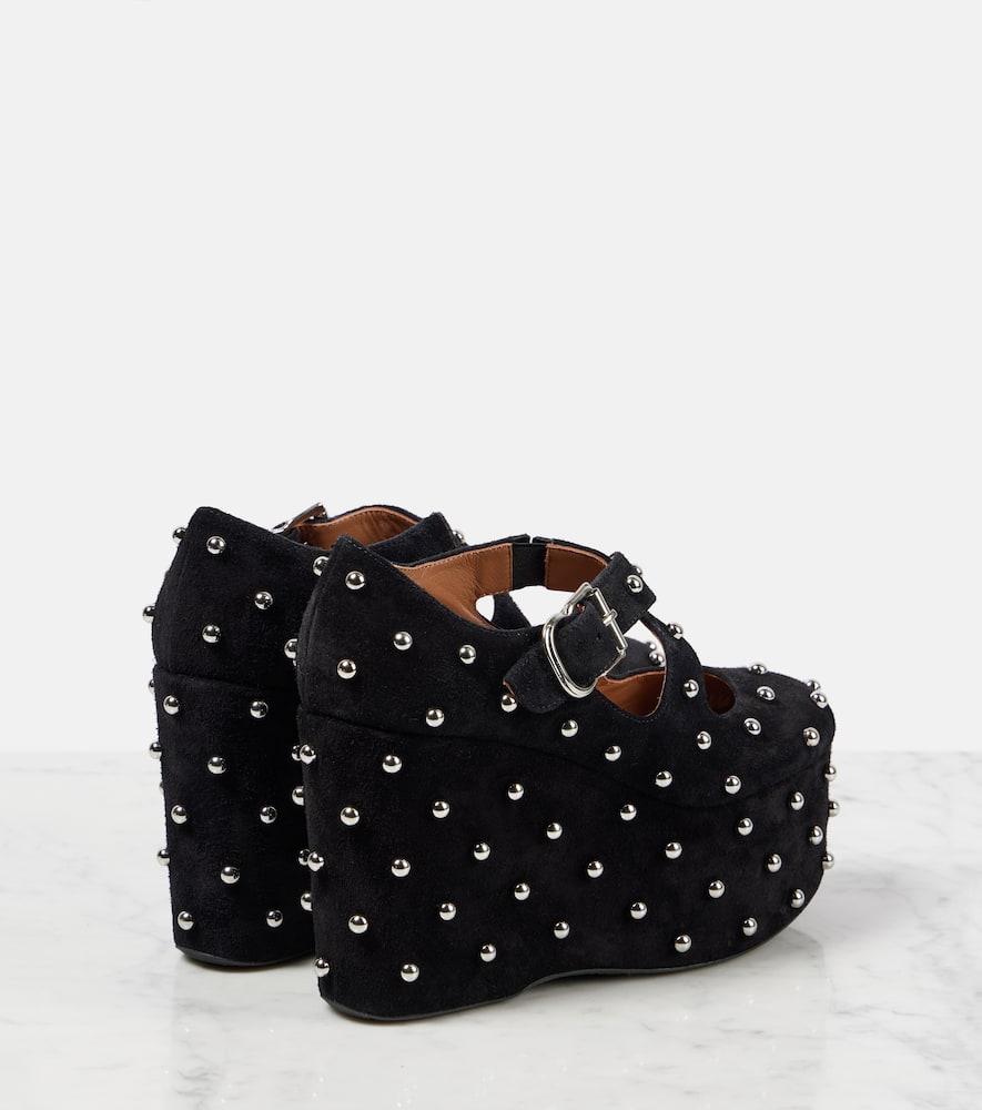 Alaia Crisscrossed studded suede ballet flats