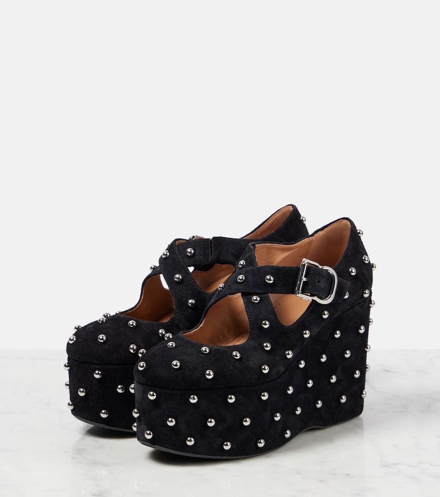 Alaia Crisscrossed studded suede ballet flats