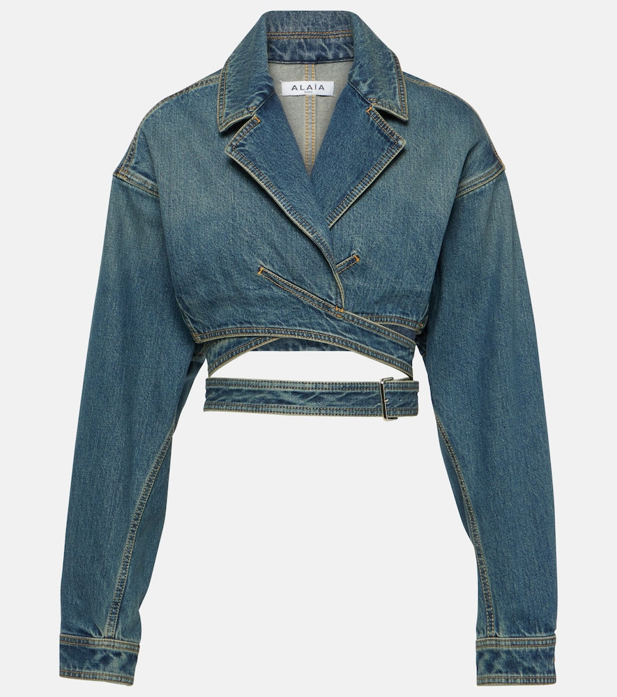 Alaia Cropped denim wrap jacket - Alaia 短款牛仔裹身外套