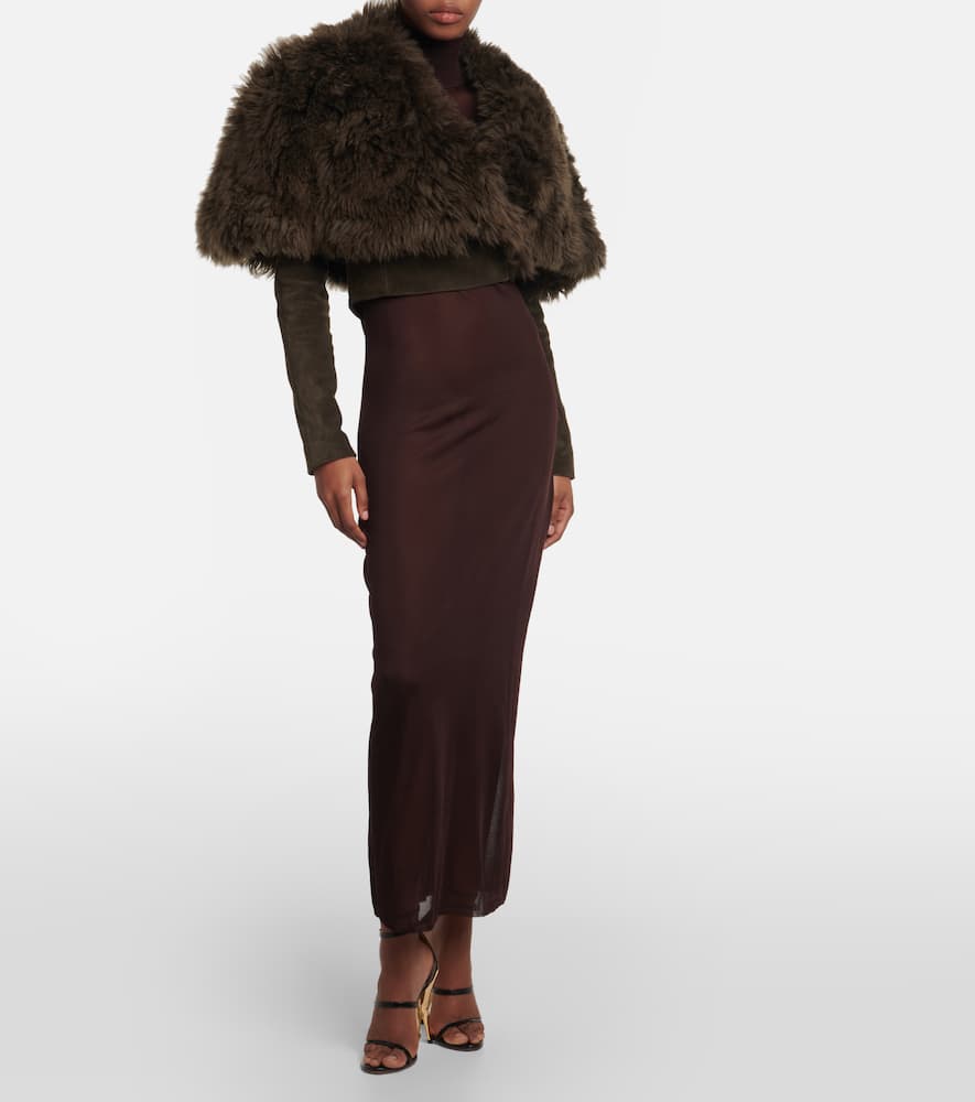 Alaia Cropped shearling and suede jacket
