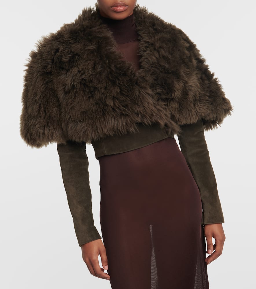 Alaia Cropped shearling and suede jacket