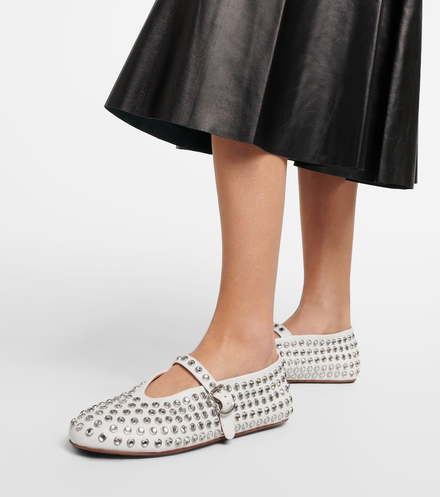 Alaia Crystal-embellished leather ballet flats