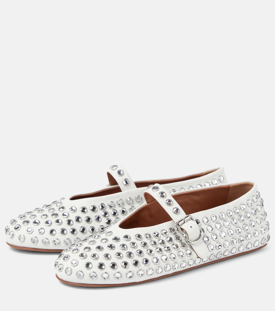 Alaia Crystal-embellished leather ballet flats