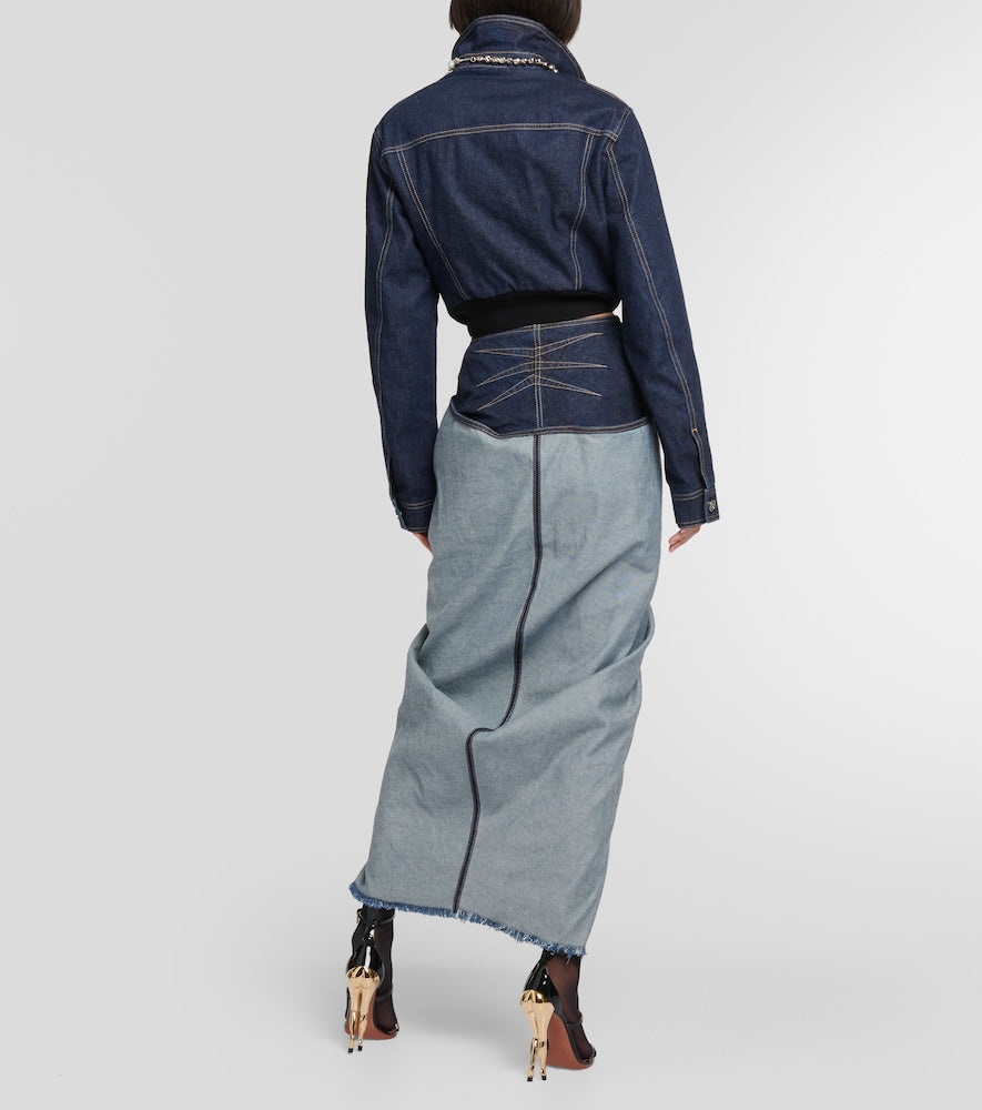 Alaia Draped denim maxi skirt