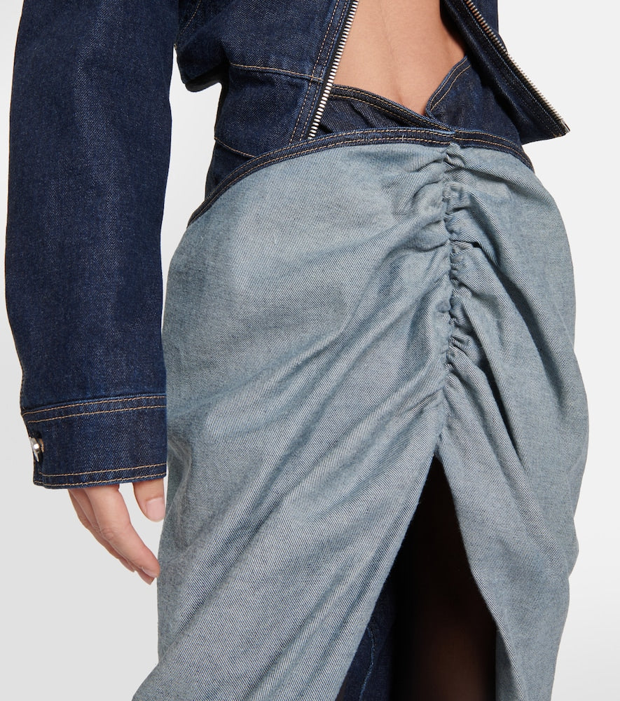 Alaia Draped denim maxi skirt