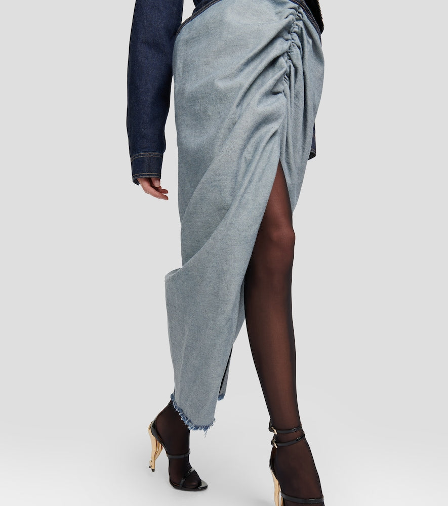 Alaia Draped denim maxi skirt
