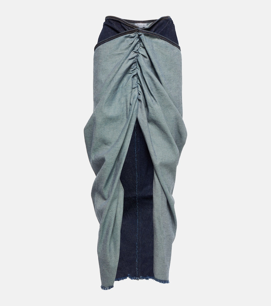 Alaia Draped denim maxi skirt - Alaia 垂褶牛仔长裙