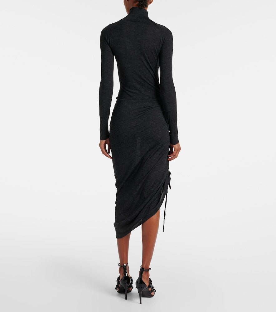 Alaia Draped wool turtleneck dress