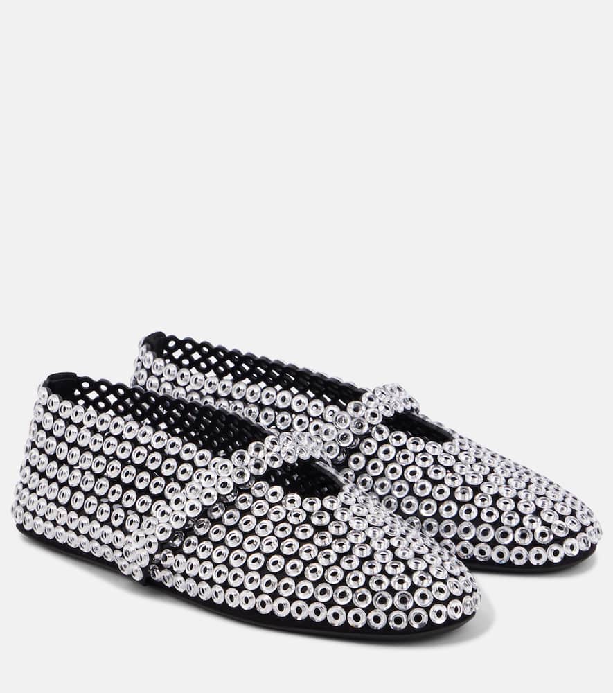 Alaia Embellished suede Mary Jane flats