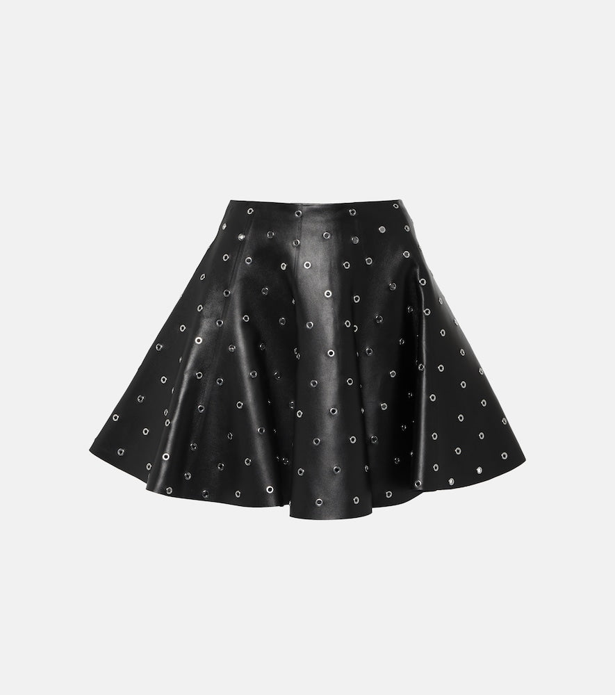 Alaia Eyelet embellished leather miniskirt - Alaia 镂空装饰皮革迷你裙