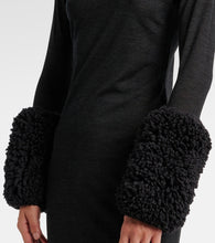 Alaia Faux shearling-trimmed virgin wool midi dress