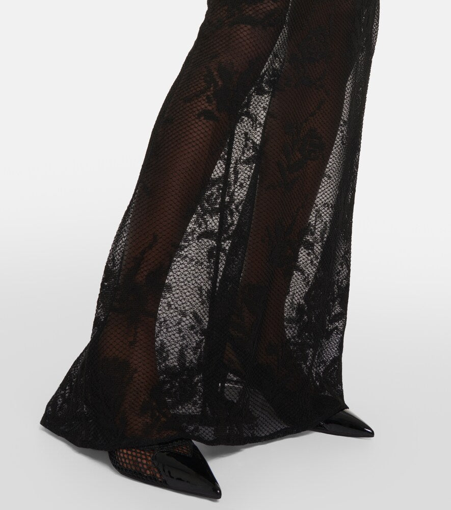 Alaia Floral mesh maxi skirt
