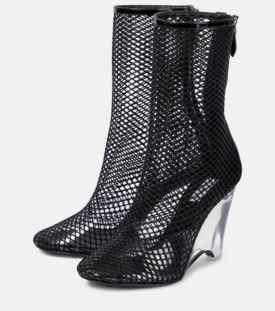 Alaia La Cage mesh and PU wedge ankle boots