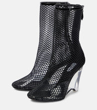Alaia La Cage mesh and PU wedge ankle boots