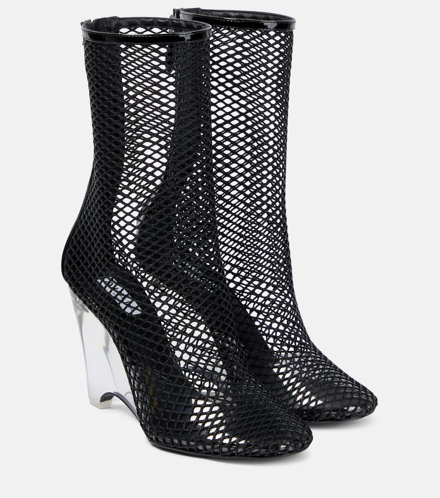 Alaia La Cage mesh and PU wedge ankle boots