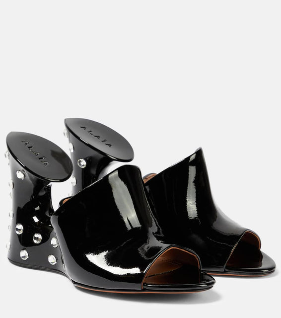 Alaia La Sculpture embellished patent leather mules