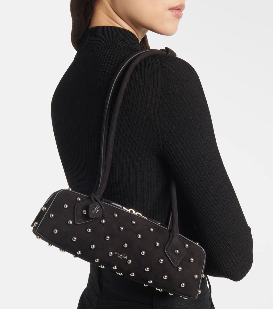 Alaia Le Teckel Small studded suede shoulder bag