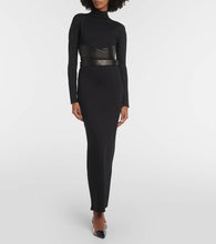 Alaia Leather-trimmed jersey maxi dress