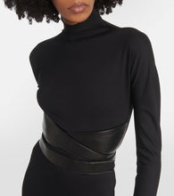 Alaia Leather-trimmed jersey maxi dress