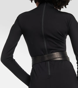 Alaia Leather-trimmed jersey maxi dress