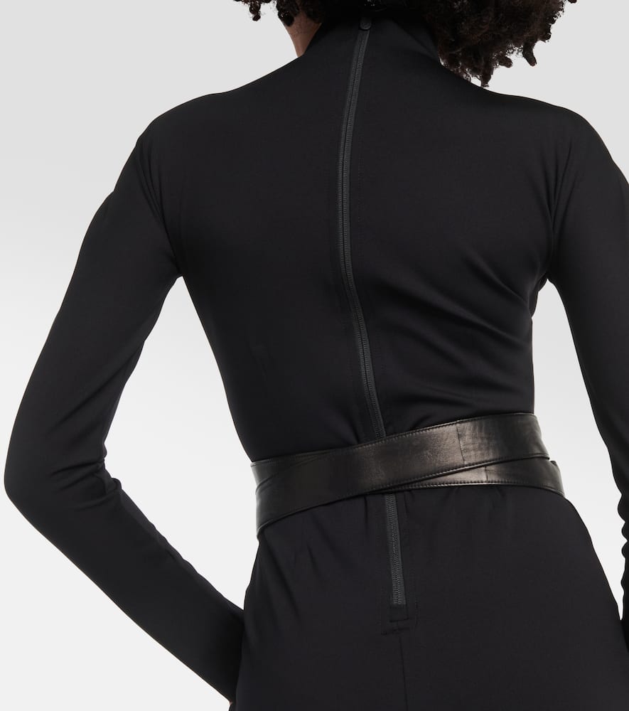 Alaia Leather-trimmed jersey maxi dress