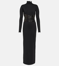 Alaia Leather-trimmed jersey maxi dress
