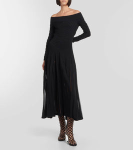 Alaia Off-shoulder jersey midi dress
