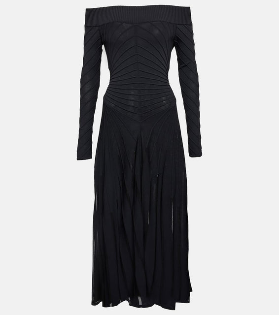 Alaia Off-shoulder jersey midi dress