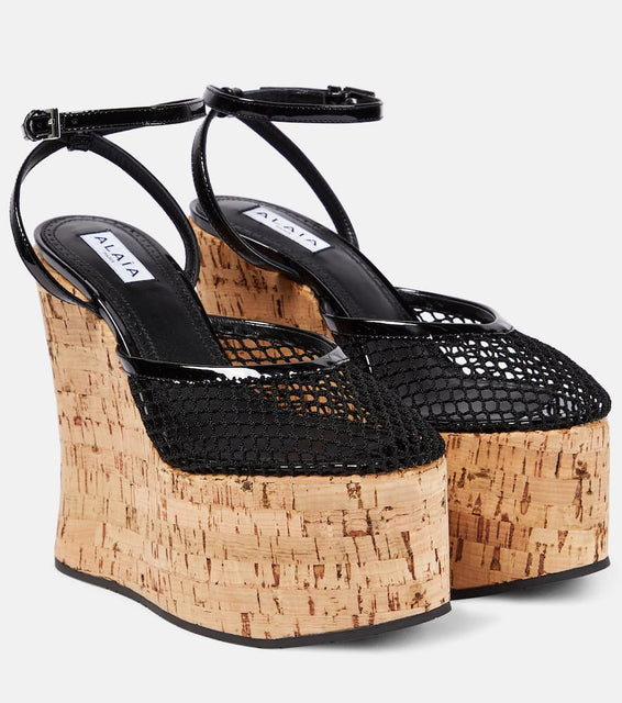 Alaia Patent leather and mesh wedge sandals