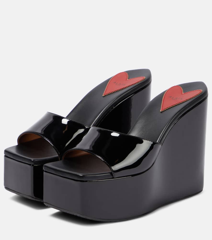 Alaia Patent leather platform wedge mules