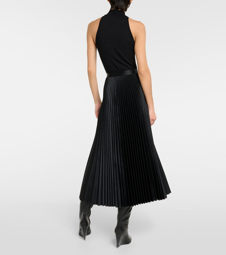 Alaia Pleated croc-effect satin midi skirt