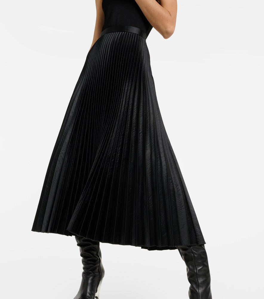 Alaia Pleated croc-effect satin midi skirt
