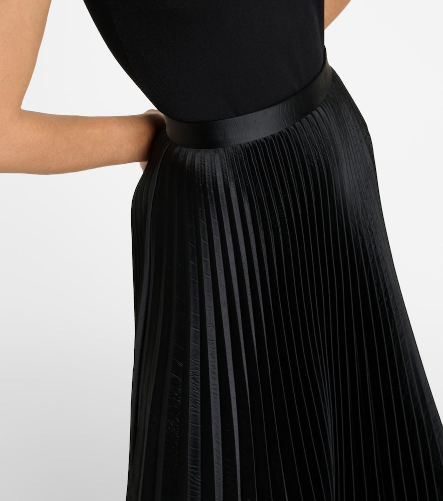 Alaia Pleated croc-effect satin midi skirt