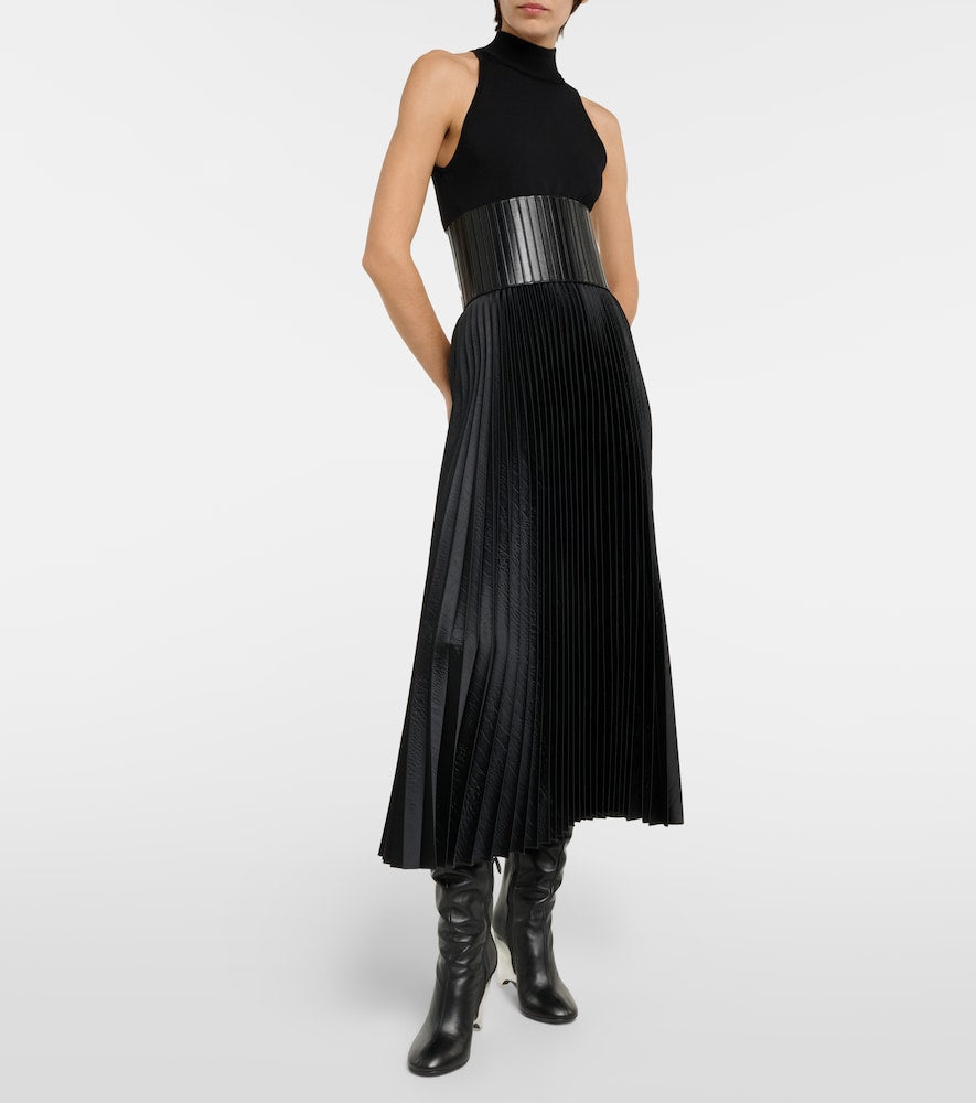 Alaia Pleated croc-effect satin midi skirt