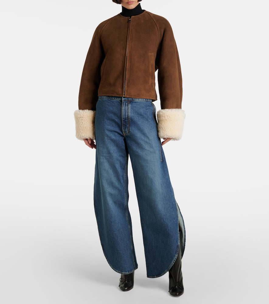 Alaia Shearling-trimmed suede jacket