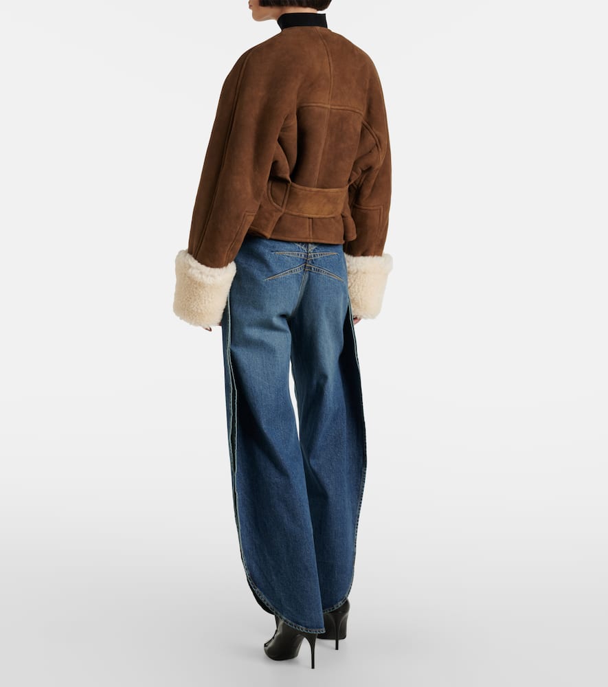 Alaia Shearling-trimmed suede jacket