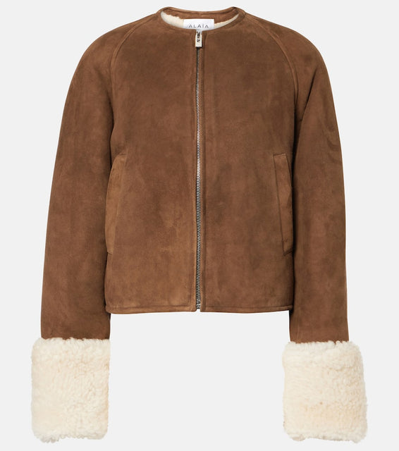 Alaia Shearling-trimmed suede jacket
