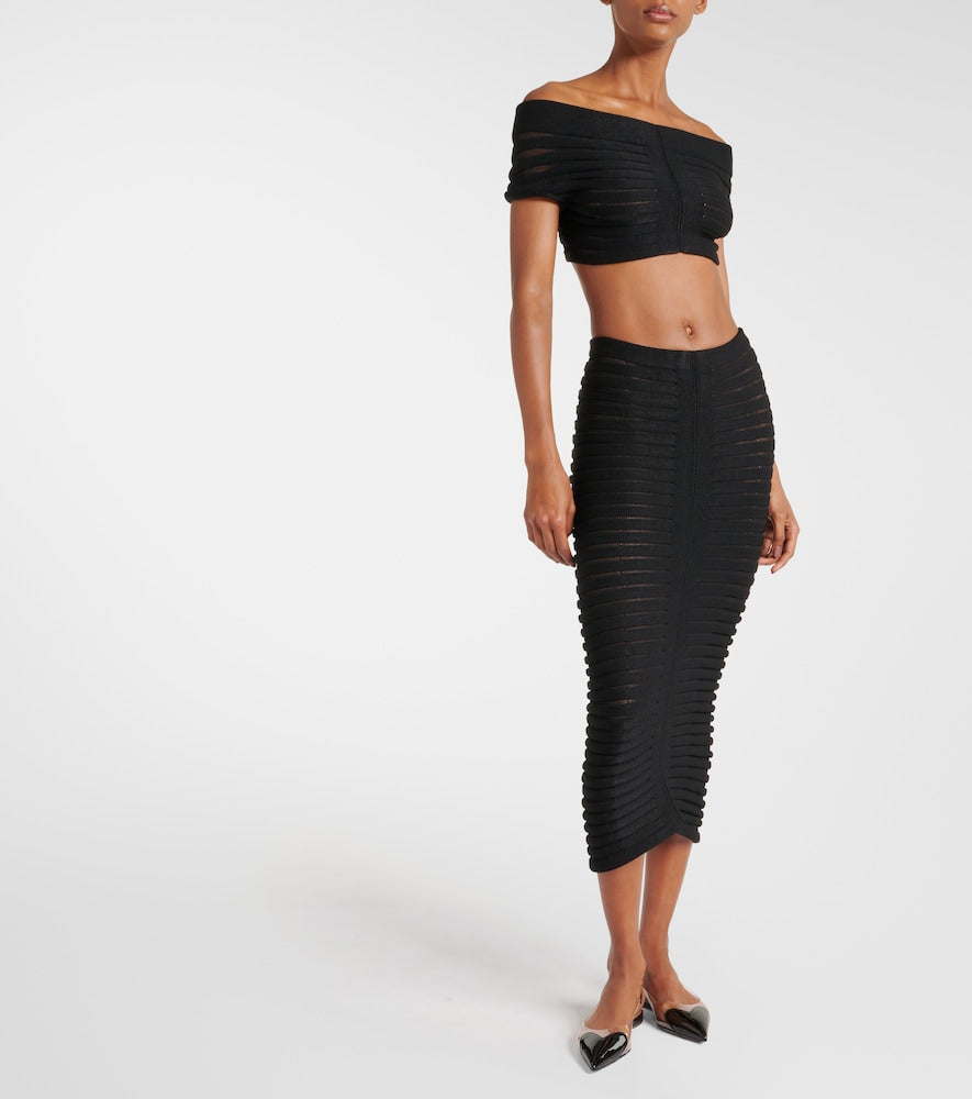 Alaia Skeleton knitted midi skirt