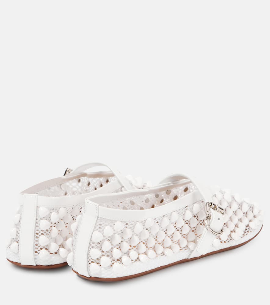 Alaia Studded leather-trimmed mesh ballet flats